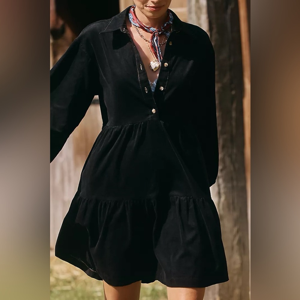 NWT Anthropologie loverlygrey Bettina Corduroy Dress Maeve black corduroy XXS